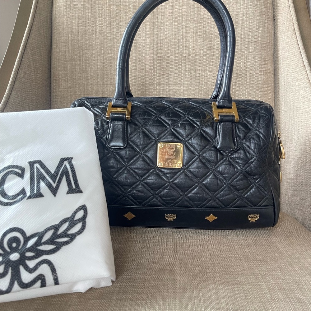 MCM Black Quilted Satchel with Elegant Design